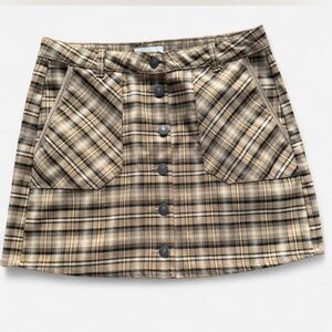 Anthropologie Tan Plaid Mini Skirt